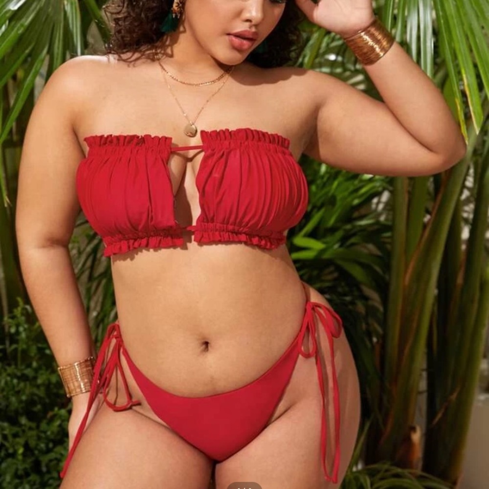 Plus size two set red bikini
